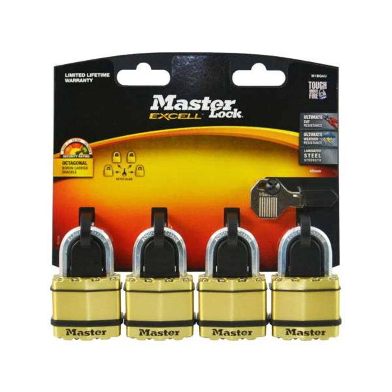 Master Lock Excell Laminated Padlock 45mm – 4 Pack