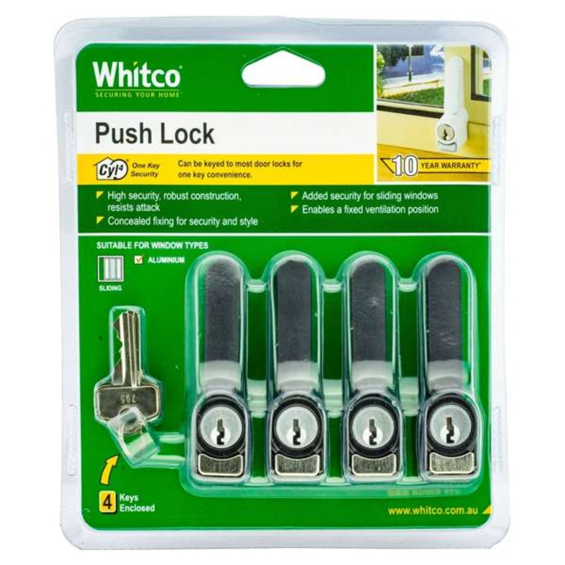 Whitco 4 Pack Sliding Window Push Lock – Black