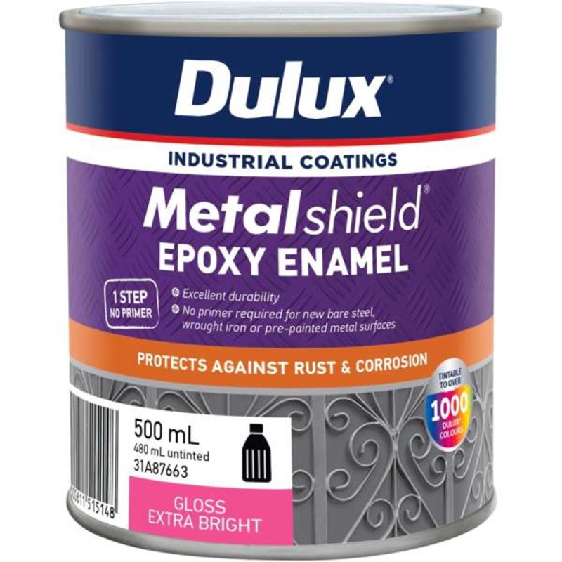 Dulux 500ml Metalshield Epoxy Enamel Gloss Paint Extra Bright