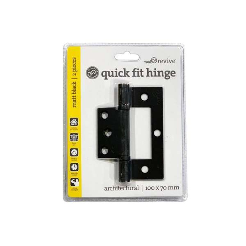 Trio Quick Fix Hinge Black 100 x 70 x 2.5mm – 2 Pack