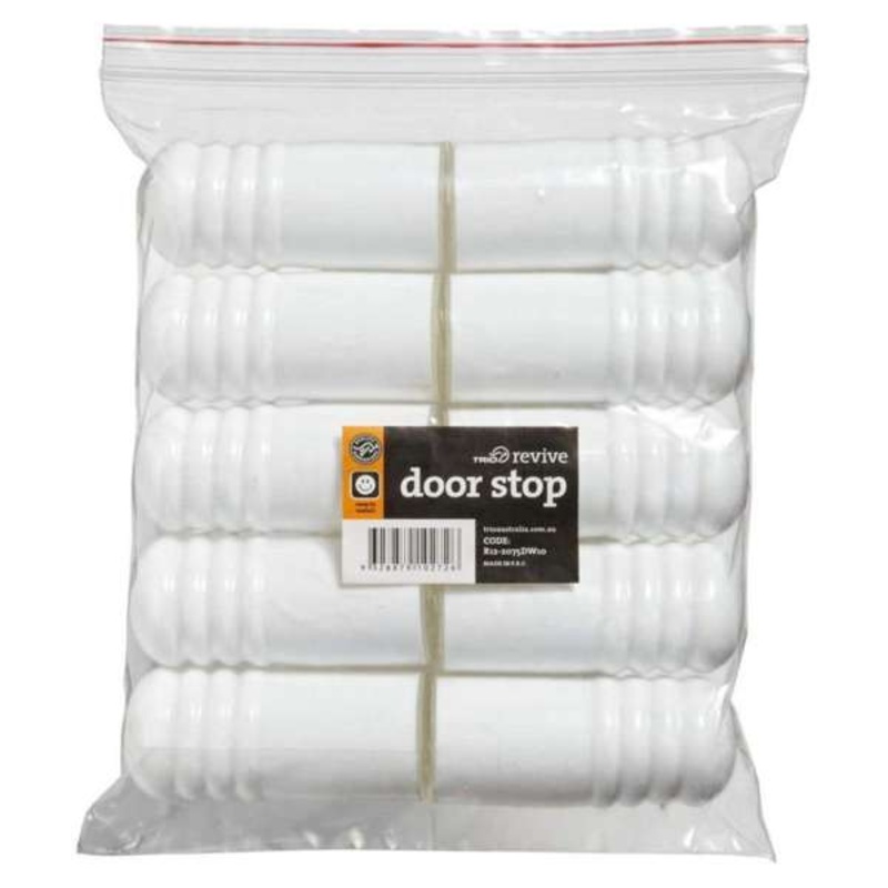 Trio Plastic Cushion Doorstop White 75mm – 10 Pack