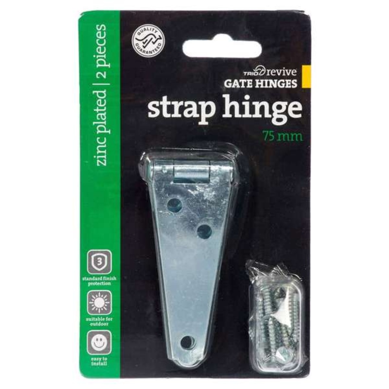 Trio Strap Hinge Zinc Plated 75mm – 2 Pack