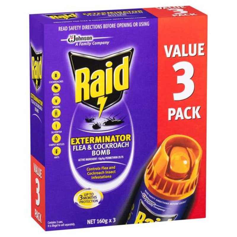 Raid Pest Exterminator Bug & Insect Bomb 160g – 3 Pack
