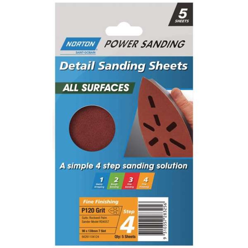 Norton Sanding Sheet P120 Grit 98 x 138mm – 5 Pack