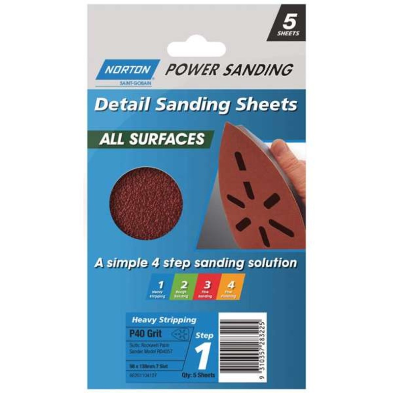 Norton Sanding Sheet P40 Grit 98 x 138mm – 5 Pack