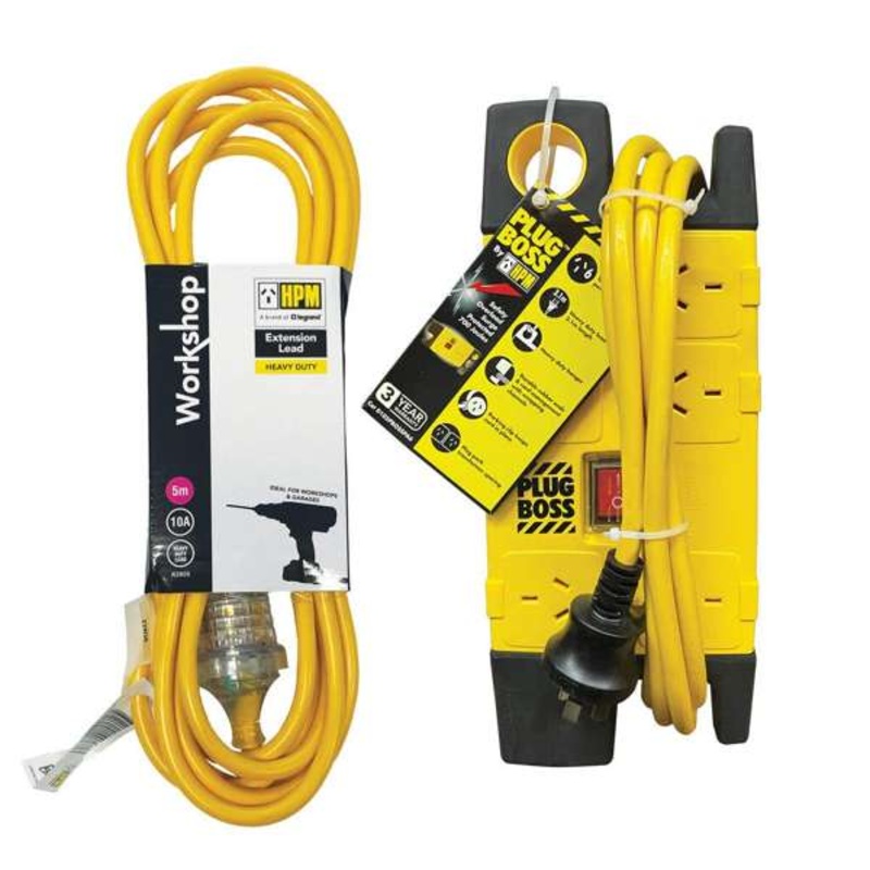 HPM Plug Boss Powerboard + Extension Lead 5m – Value Pack