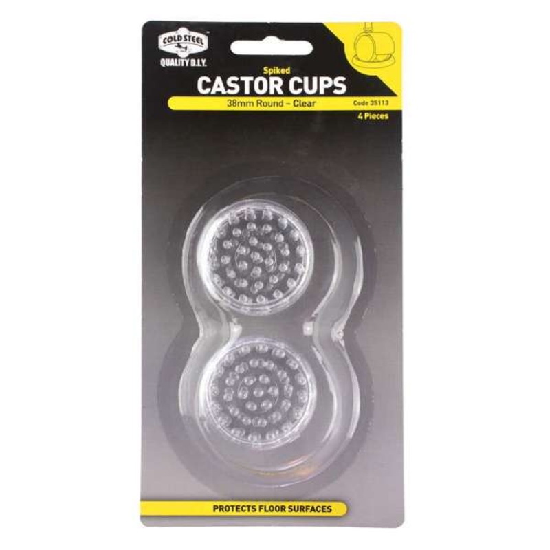 Cold Steel Castor Cups Spiked Plastic Clear 38mm – 4 Pack