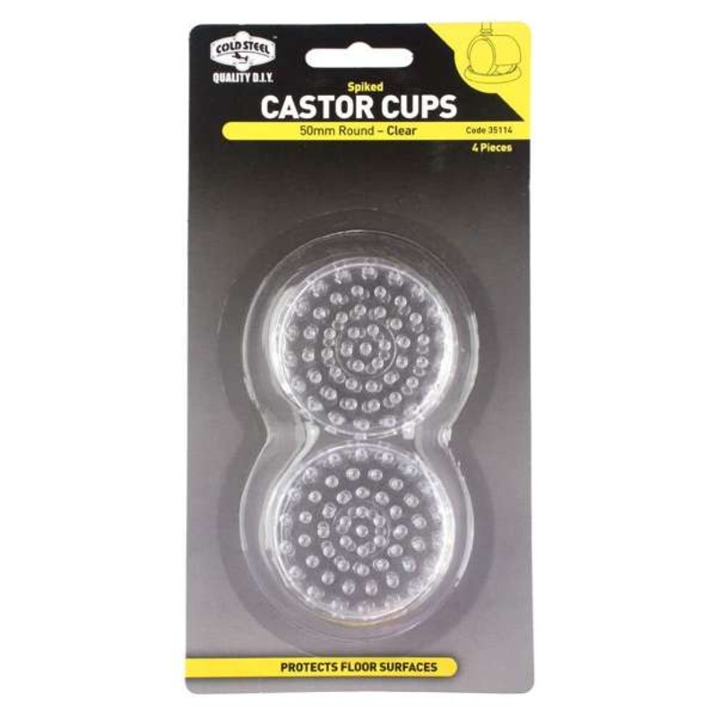 Cold Steel Castor Cups Spiked Plastic Clear 50mm – 4 Pack