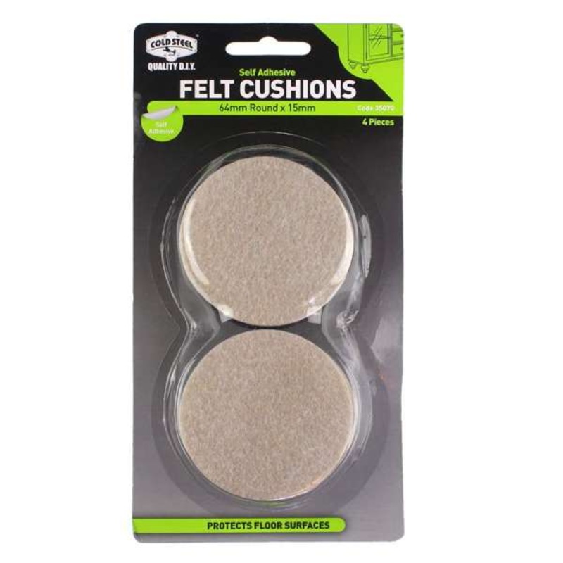 Cold Steel Felt Cushions Round Beige 64 x 15mm – 4 Pack