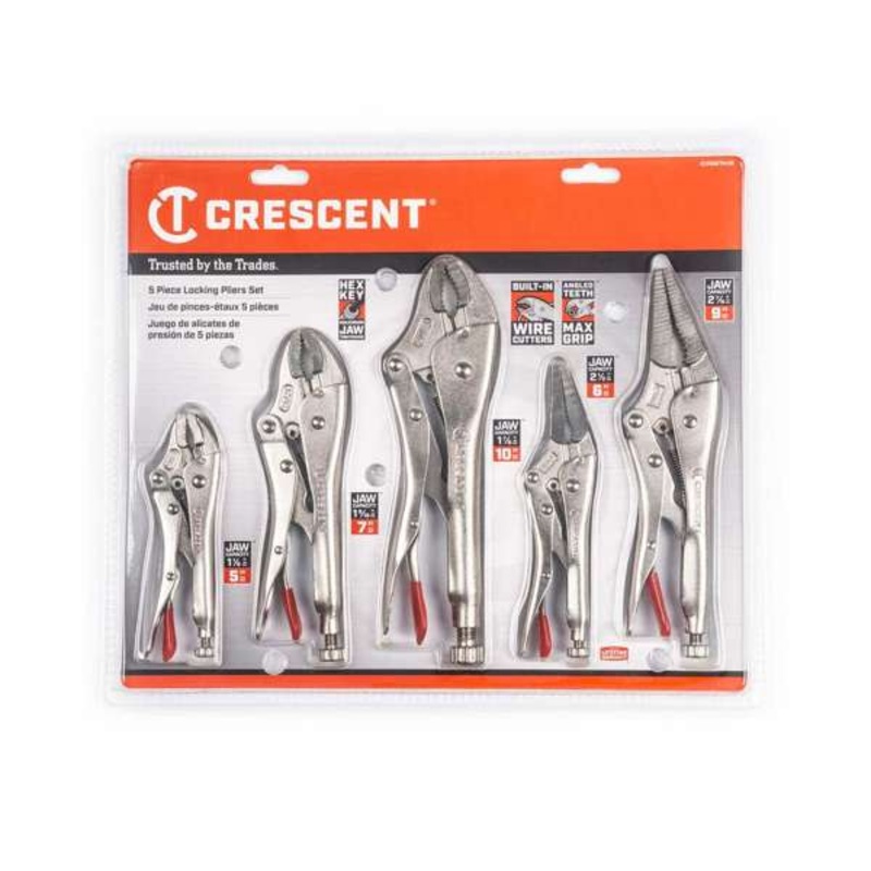 Crescent Locking Plier Set Curved & Long Nose – 5 Piece