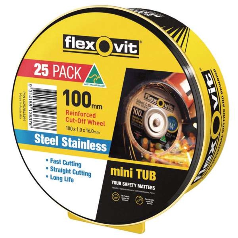 Flexovit Cut-Off Wheel Steel Stainless 100 x 1 x 16mm – 25 Pack