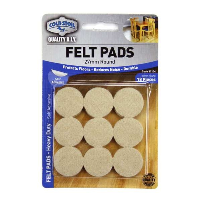 Cold Steel Felt Pads Round Heavy Duty Beige 27mm – 18 Pack