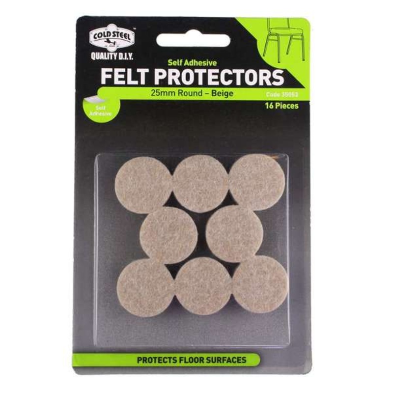 Cold Steel Felt Protectors Round Beige 25mm – 16 Pack