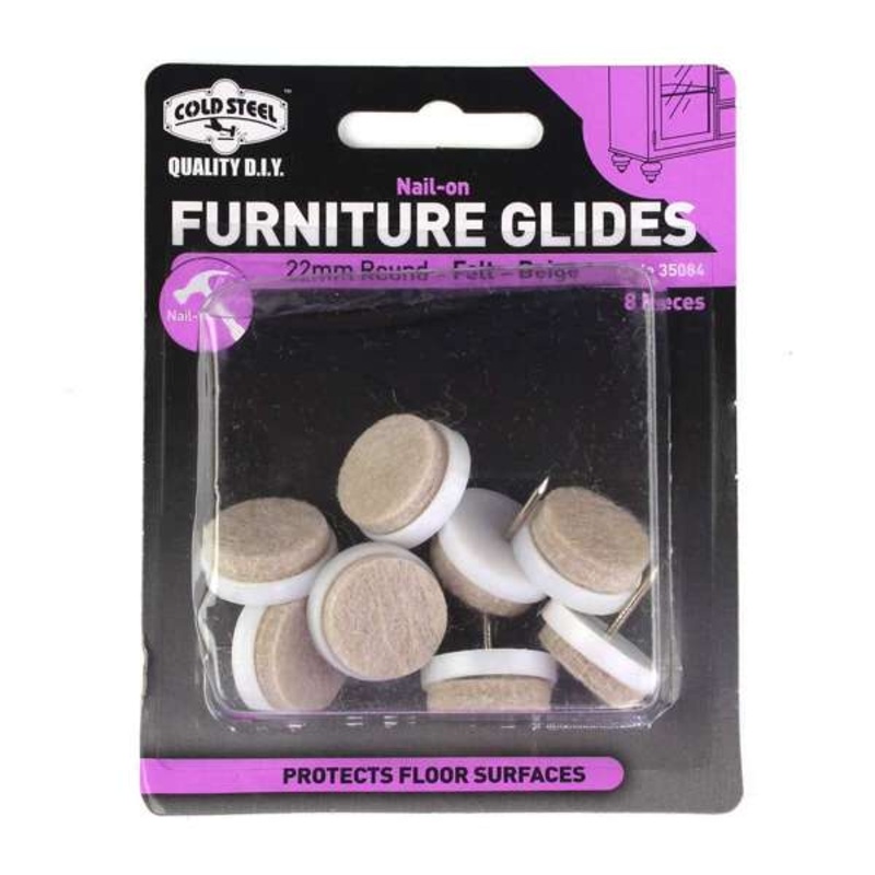 Cold Steel Furniture Glides Felt Nail-On Beige 22mm – 8 Pack