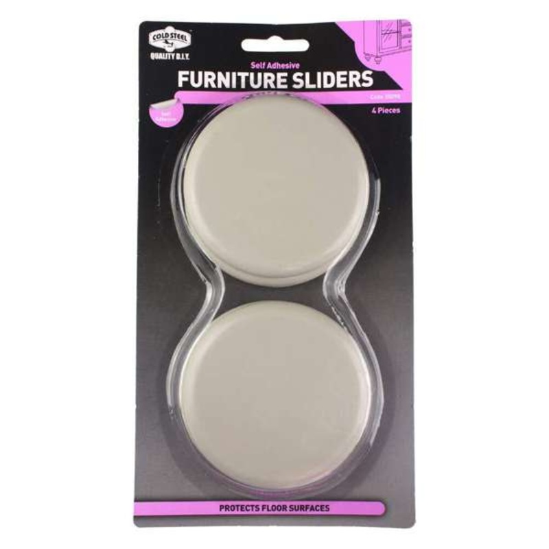 Cold Steel Furniture Sliders Round Plastic 89mm – 4 Pack