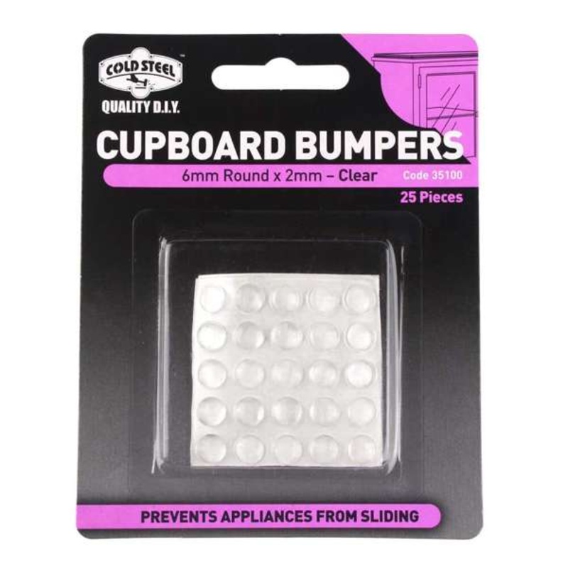 Cold Steel Round Cupboard Bumpers Clear 6mm x 2mm – 25 Pack