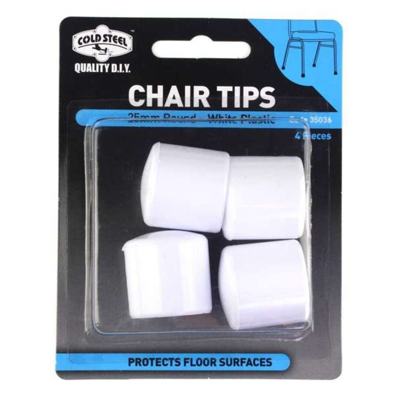 Cold Steel Chair Tips Round White Plastic 25mm – 4 Pack