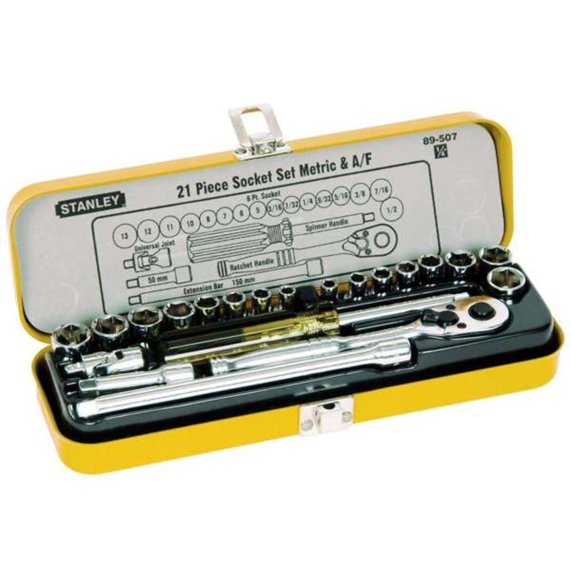 Stanley1/4 Drive Metric & A/F Socket Set – 21 Piece