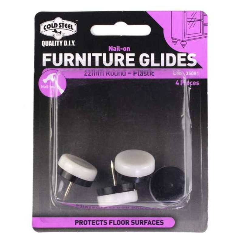 Cold Steel Plastic Nail-On Furniture Glides White 22mm – 4 Pack