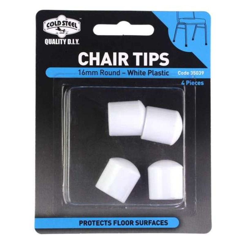 Cold Steel Round Plastic Chair Tips White 16mm – 4 Pack