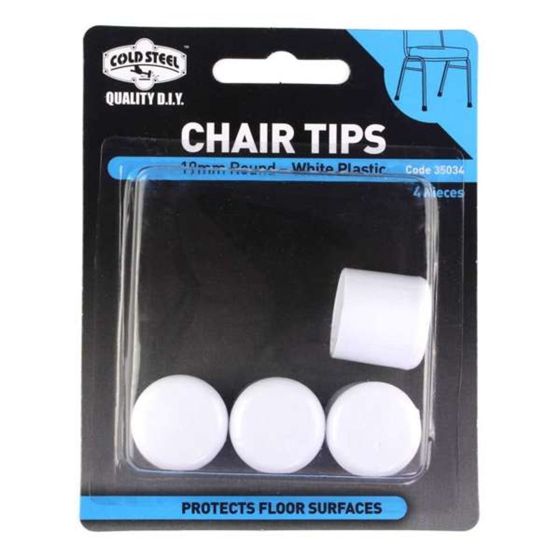 Cold Steel Round Plastic Chair Tips White 19mm – 4 Pack