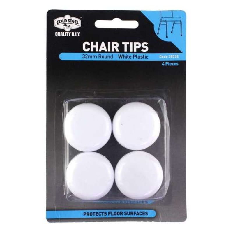 Cold Steel Round Plastic Chair Tips White 32mm – 4 Pack