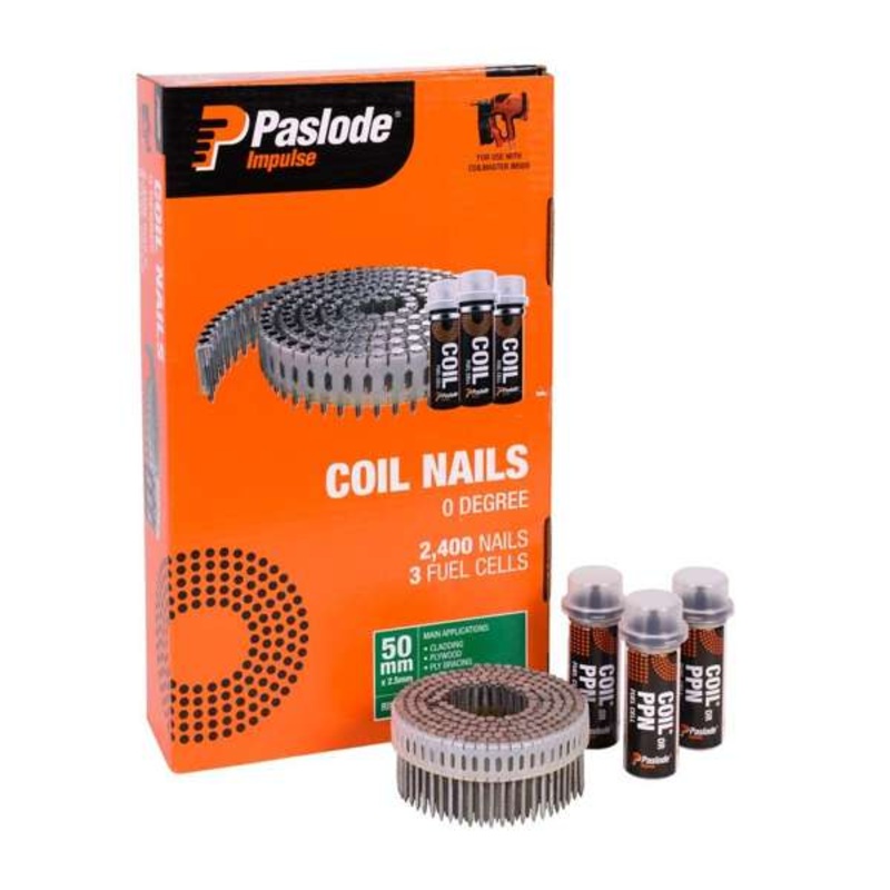 Paslode Impulse Coil Nails 50 x 2.5mm – Box of 2400 Nails + 3 Fuel Cells