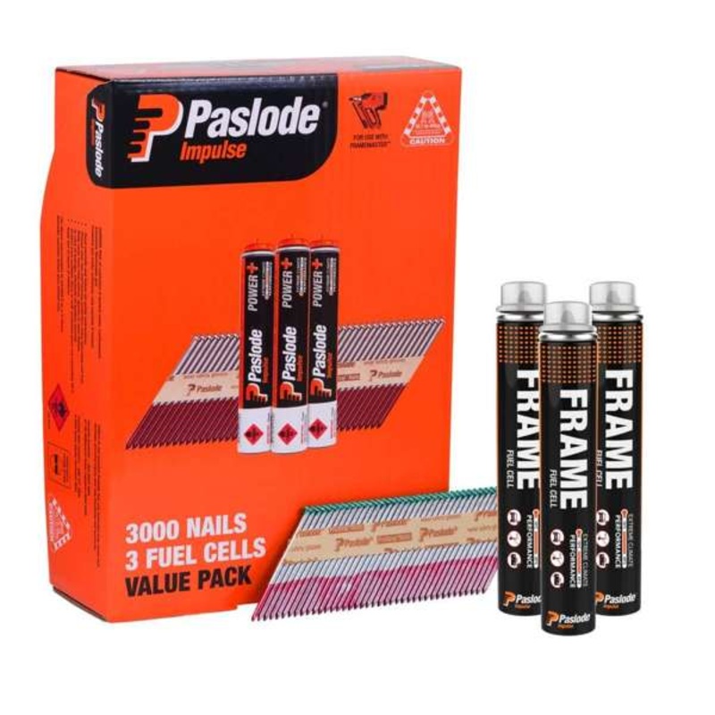 Paslode Impulse Nails 82 x 3.15mm 34Deg – Box of 3000 Nails + 3 Fuel Cells