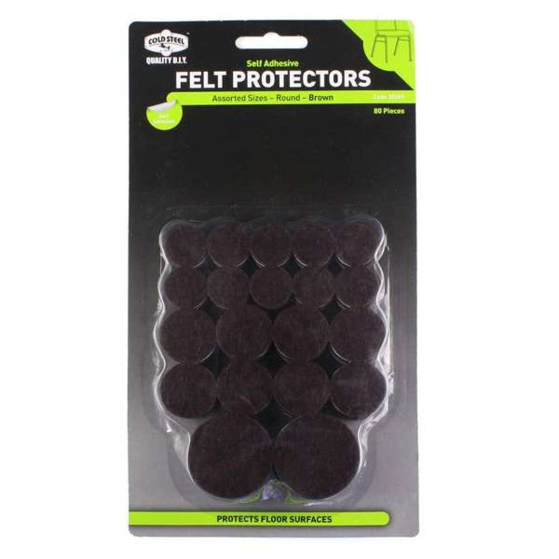 Cold Steel Felt Protectors Round Assorted Sizes Brown – 80 Pack