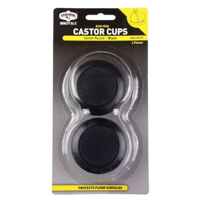 Cold Steel Castor Cups Anti Slip Round Black 45mm – 4 Pack