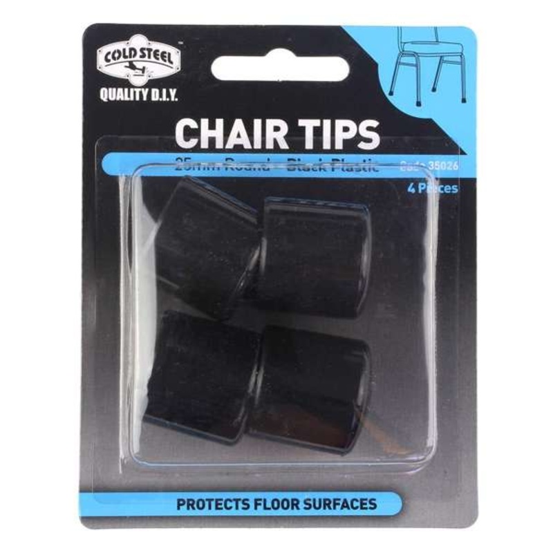 Cold Steel Chair Tips Round Black Plastic 25mm – 4 Pack
