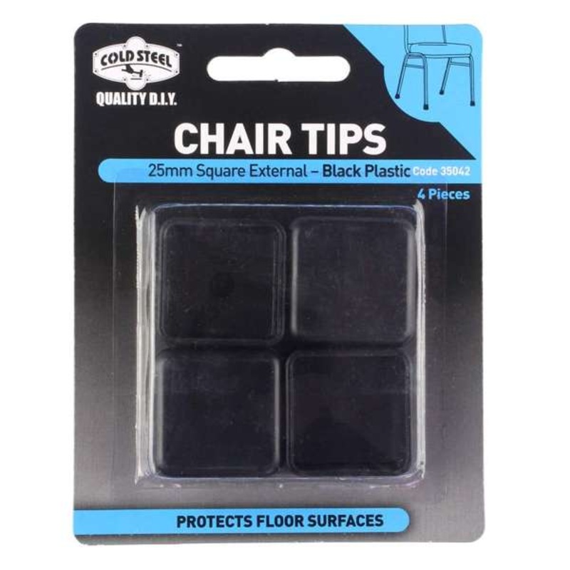 Cold Steel Chair Tips Square External Black Plastic 25mm – 4 Pack