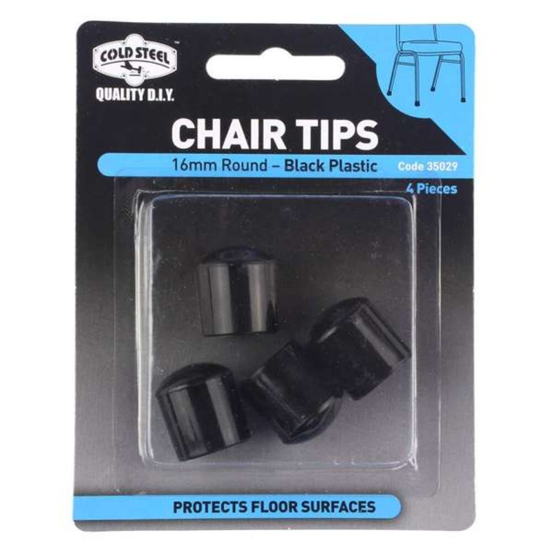 Cold Steel Round Plastic Chair Tips Black 16mm – 4 Pack