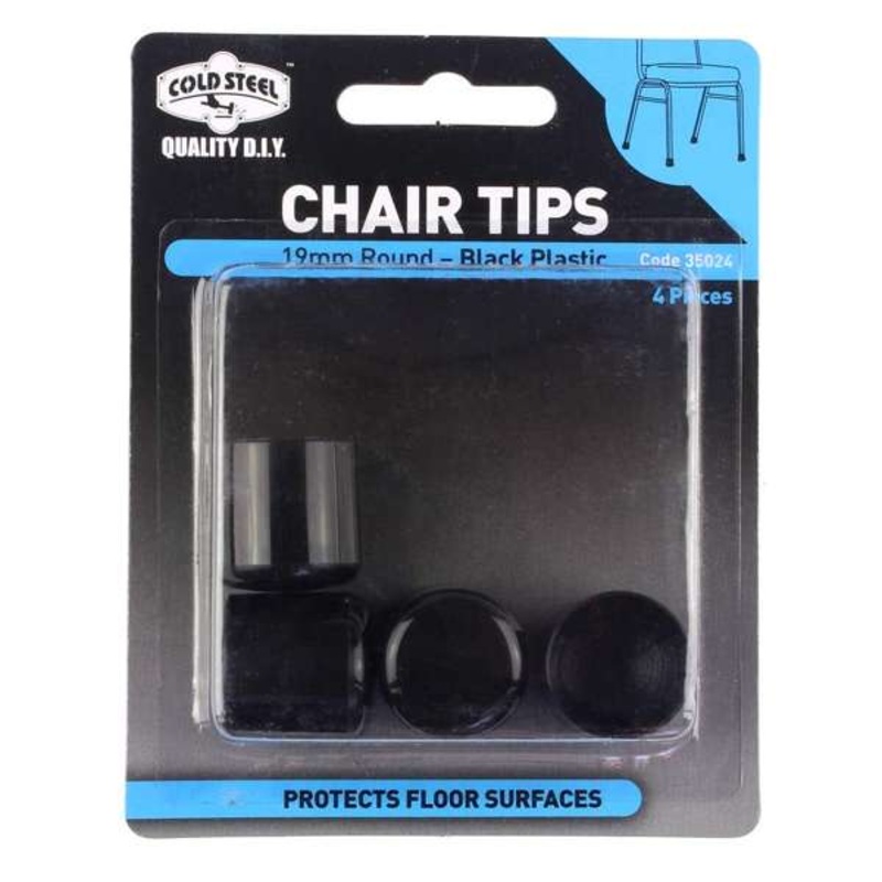 Cold Steel Round Plastic Chair Tips Black 19mm – 4 Pack