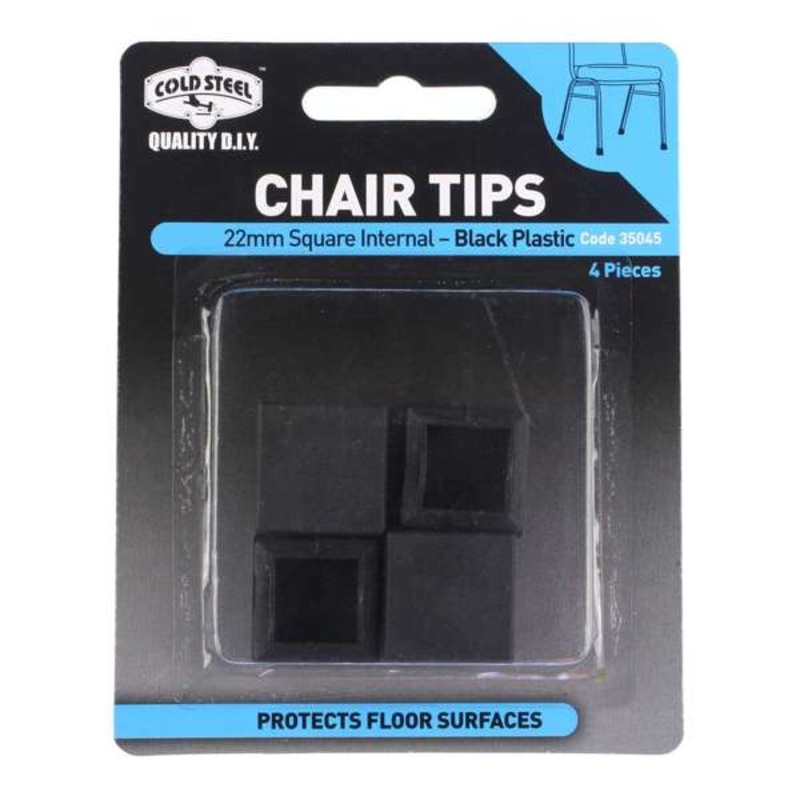 Cold Steel Square Plastic Internal Chair Tips Black 22mm – 4 Pack