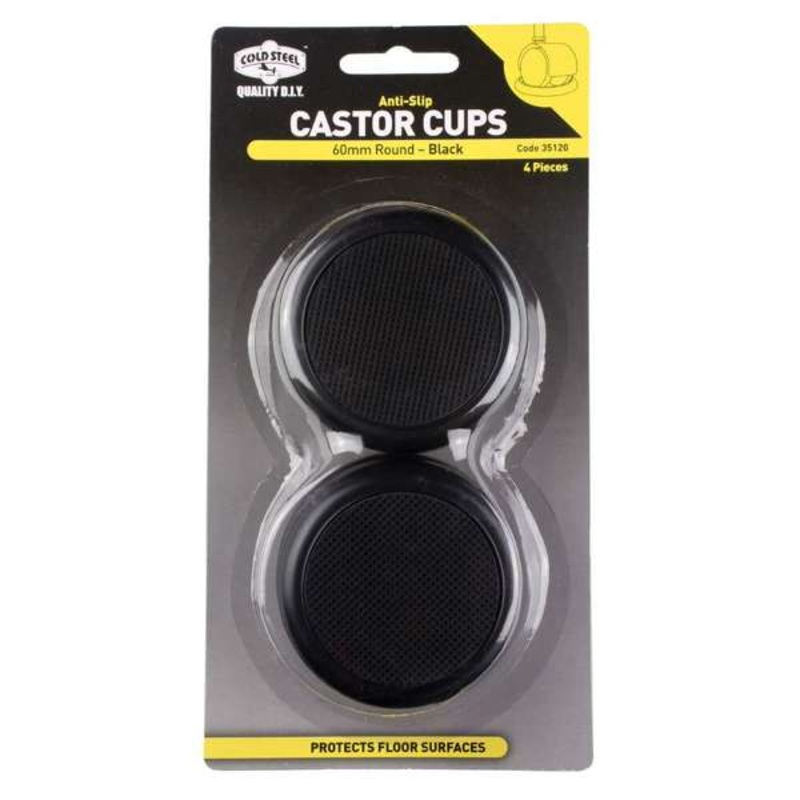 Cold Steel Anti Slip Round Castor Cups Black 60mm – 4 Pack