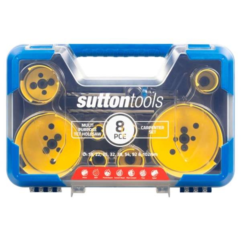 Sutton Tools Multi-Purpose TCT Hole Saw Carpenter Set – 8 Piece