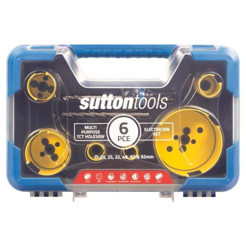 Sutton Tools Multi-Purpose TCT Hole Saw Electrician Set – 6 Piece