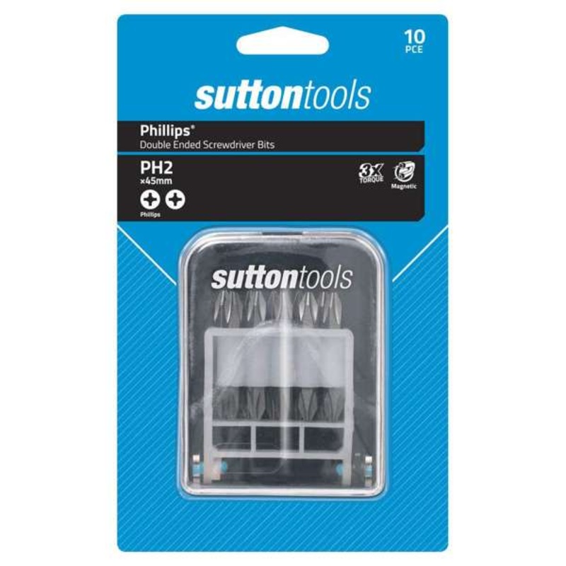 Sutton Tools Phillips Double Ended Screwdriver Bit Set PH2 x45mm – 10 Piece