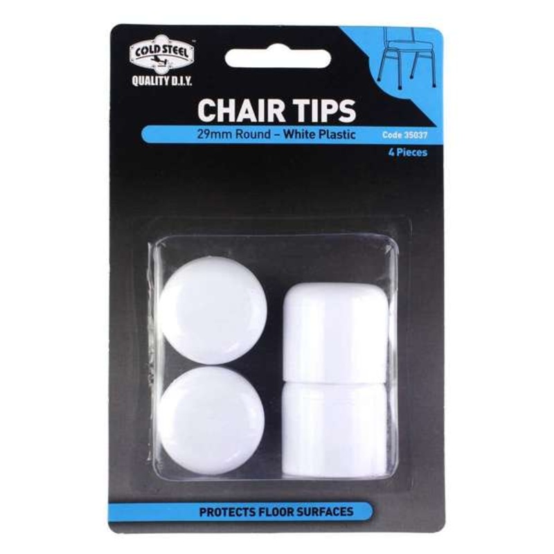 Cold Steel Chair Tips Round White Plastic 29mm – 4 Pack