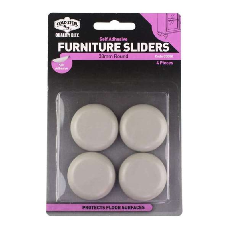 Cold Steel Furniture Sliders Round Plastic 38mm – 4 Pack