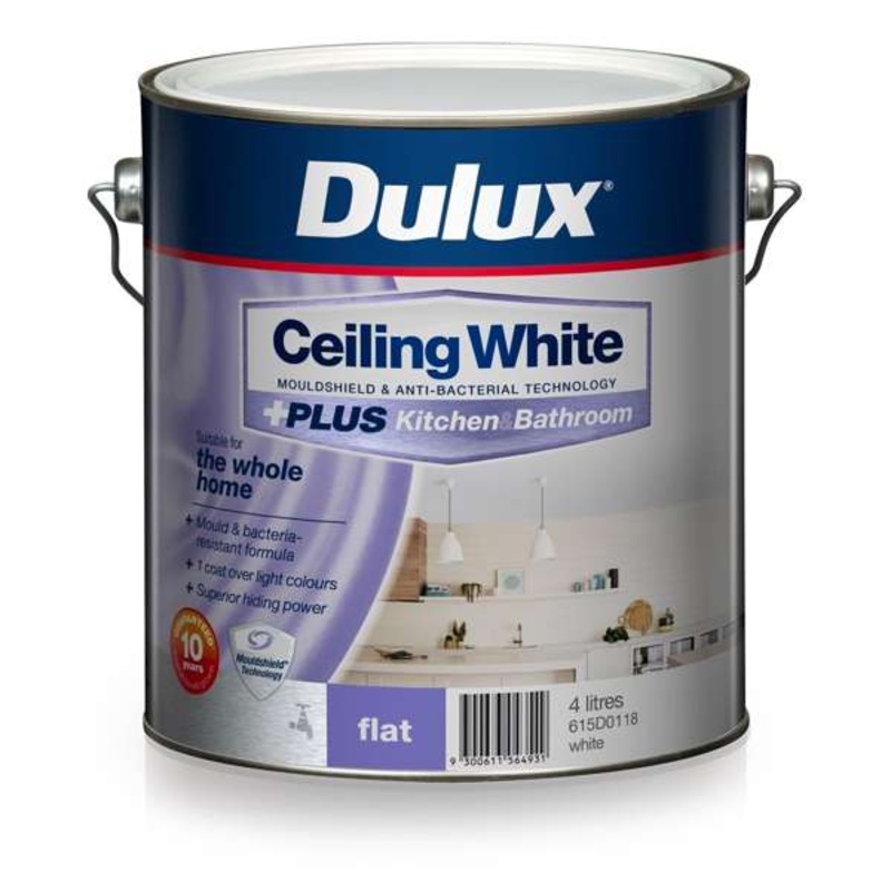 Dulux White Ceiling +PLUS Kitchen & Bathroom Paint – 4L
