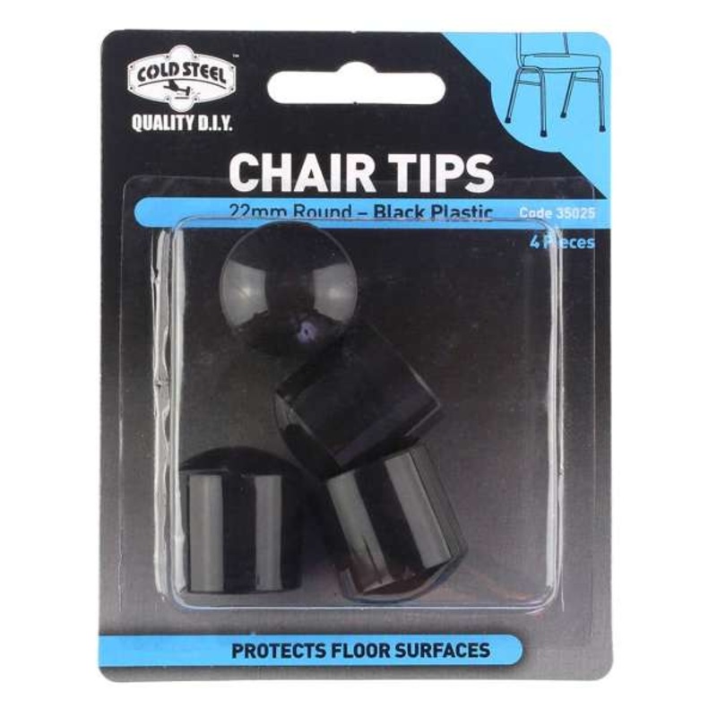 Cold Steel Chair Tips Round Black Plastic 22mm – 4 Pack