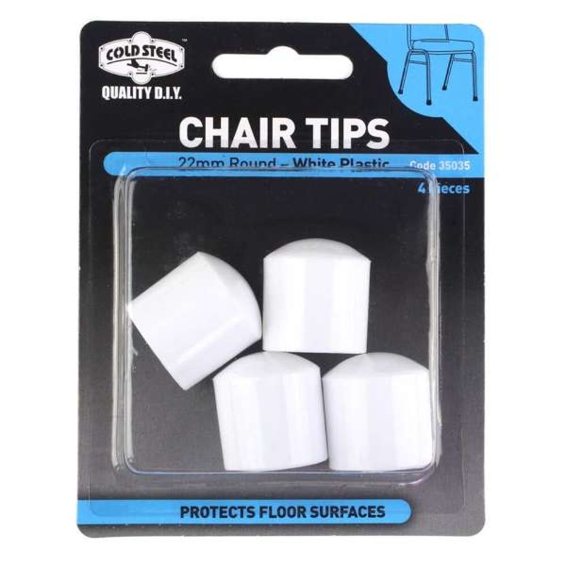 Cold Steel Chair Tips Round White Plastic 22mm – 4 Pack