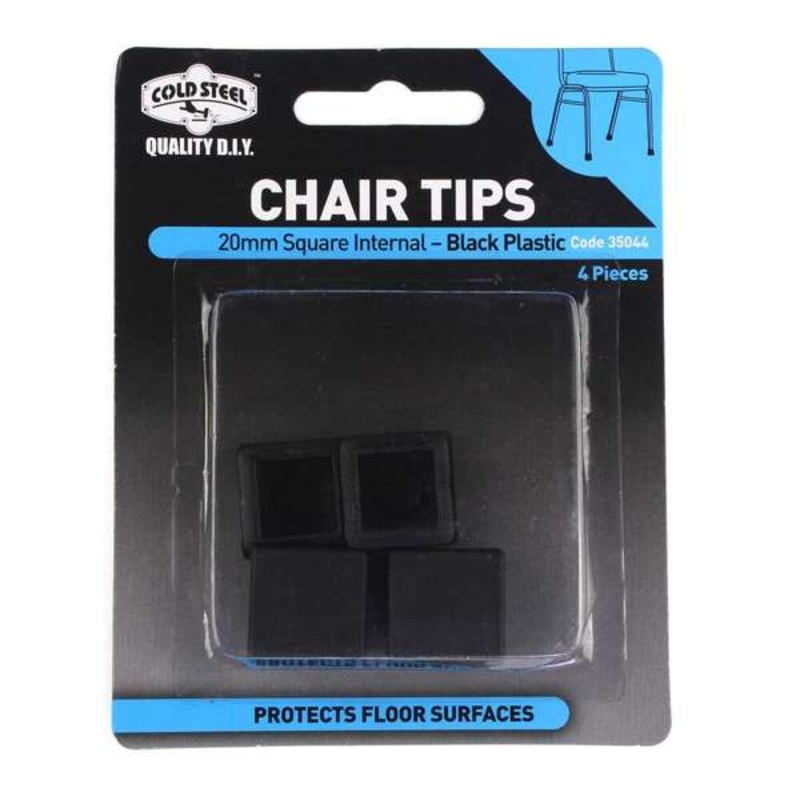 Cold Steel Chair Tips Square Internal Black Plastic 20mm – 4 Pack