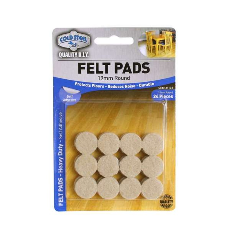 Cold Steel Felt Pads Round Heavy Duty Beige 19mm – 24 Pack