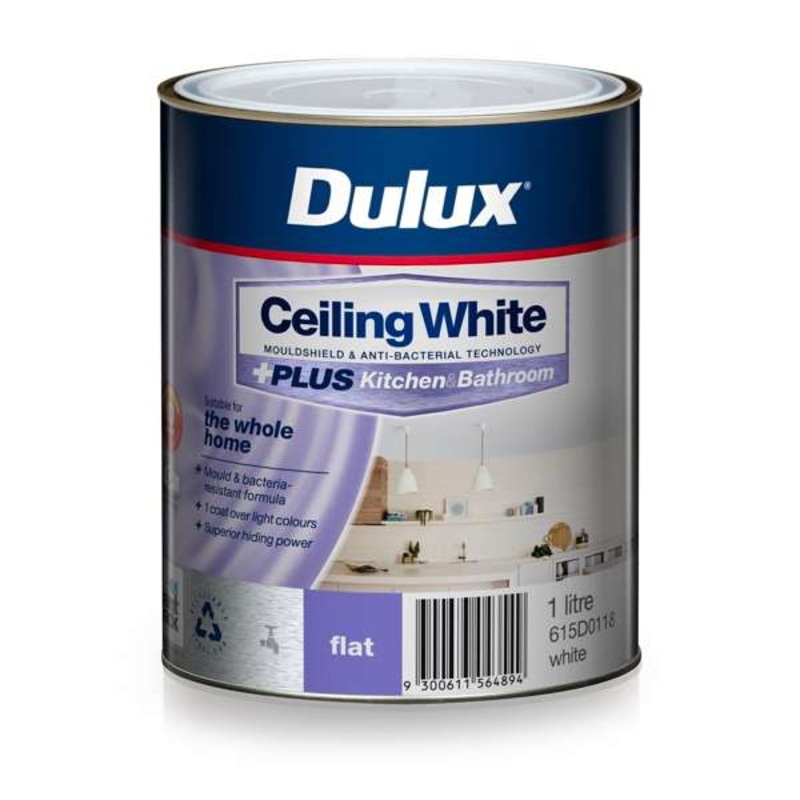 Dulux White Ceiling +PLUS Kitchen & Bathroom Paint – 1L