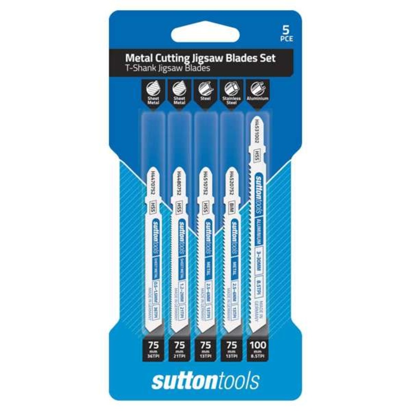 Sutton Tools T-Shank Jigsaw Blade Set Metal Cutting – 5 Piece