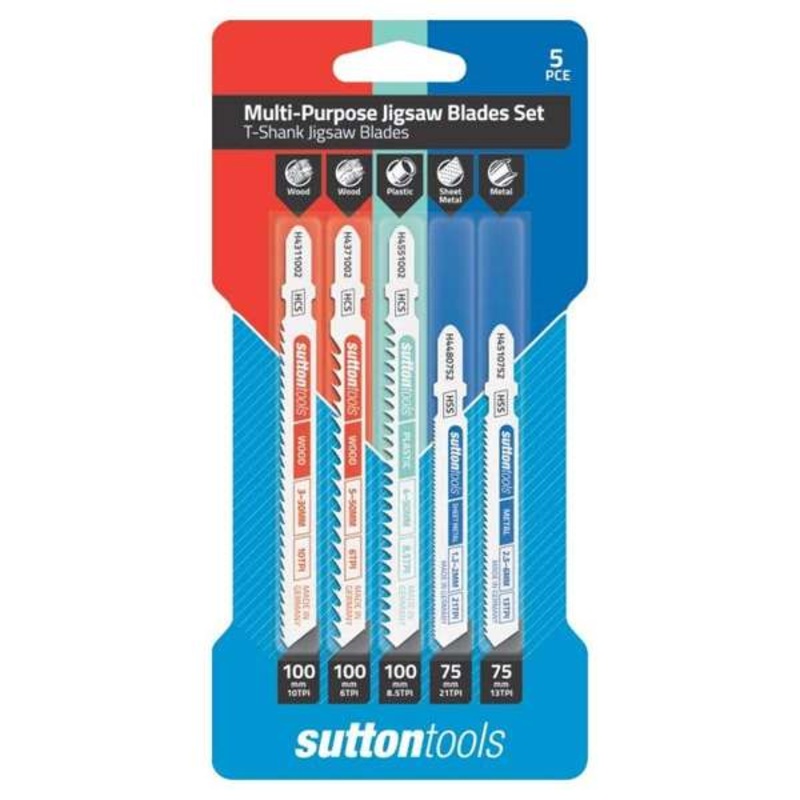 Sutton Tools T-Shank Jigsaw Blade Set Multi-Purpose – 5 Piece