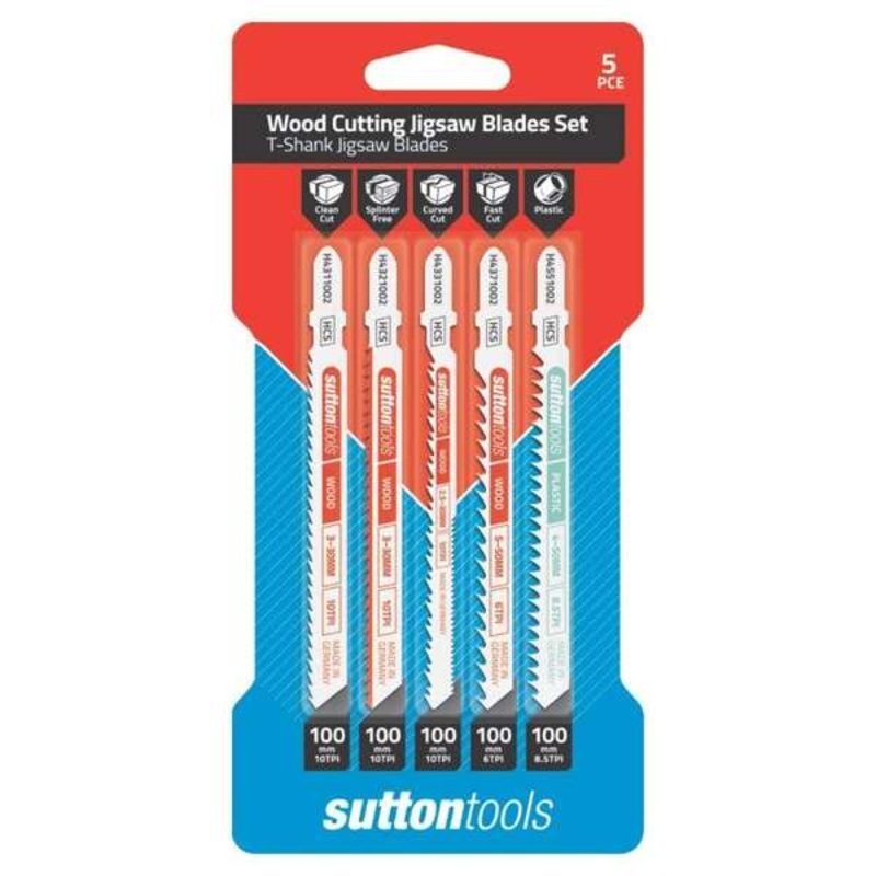 Sutton Tools T-Shank Wood Cutting Jigsaw Blade Set – 5 Piece
